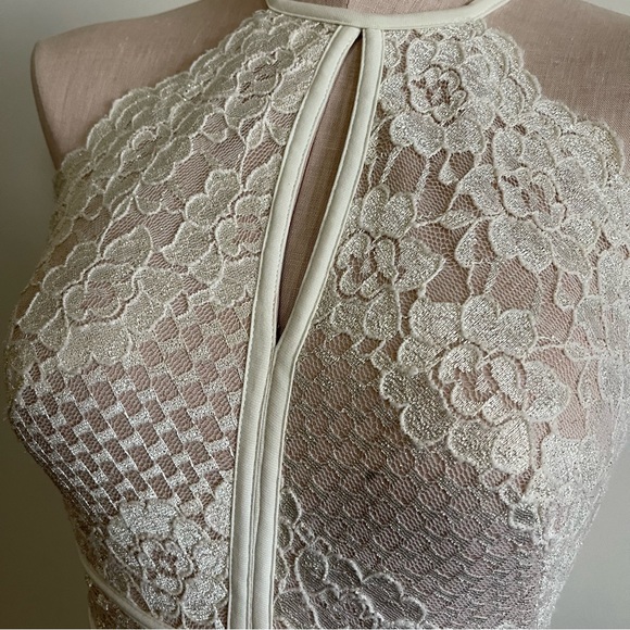 MORGAN & CO Lace Nude Prom Special Occasion Dress Halter-neck - Picture 7 of 15